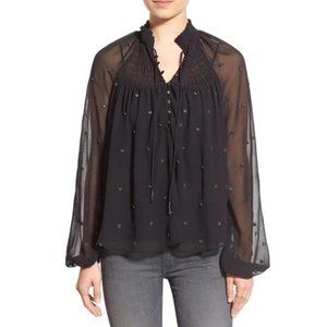 Free People Black Shear Polka dot Blouse size‎ medium